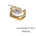 Detailed view of gold 18k plated steel ring with purple zircon and size measurements - Golden Metal Oval Purple Zirconia Style (JR1076-G7)