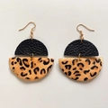 Boucles d'oreilles géométriques vintage avec fausse fourrure léopard et cuir noir - Style Demi-rond d'Épissage Léopard Noir (18)