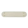 Beige oval PU leather bag bottom with cross-grain texture and golden metal feet - White