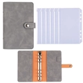 Raccoglitore budget A6 in pelle PU grigia con interno arancione e tasche a cerniera - Grigio + 6 Tasche con Cerniera