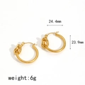 Minimalist 18k gold knotted stainless steel hoop earrings with 24mm size measurements - Twisted Knot Hoop Earrings (TE60170-G) / Gold