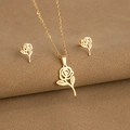Detail of gold stainless steel jewelry set with hollow rose pendant and matching earrings - Fashion Hollow Rose Style