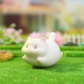 Cute white cartoon cat ornament with blue eyes and pink ears in a garden setting - White Cat (1227-1)