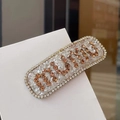 Pasador de pelo dorado rectangular con letras DIOR de diamantes de imitación ámbar - Estilo 15 Rectangular Café Blanco