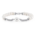 S925 sterling silver bracelet featuring white pearls and a bold silver link chain design - NMB05-Pearl Silver-8 Inch