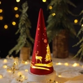 Luminous red frosted Christmas cone featuring golden reindeer and snowflake motifs - Cone / Red