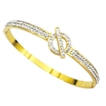 Elegant gold stainless steel crossover bracelet featuring pavé diamond accents and clasp - Golden Ring-through-bar Rhinestone Style (4894576064535)