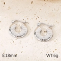 Silver-finished U-shape stainless steel earrings with textured radial pattern 18mm - Style C Steel Color (KE115683-GC)