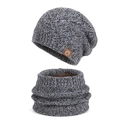 Set berretto e scaldacollo in maglia grigio mélange con fodera in pile e toppa in cuoio - Nero Grigio Misto Set 2 Pezzi (6124)