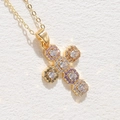 Luxurious 14K gold-plated cross pendant necklace featuring colorful zircon clusters - Colorful