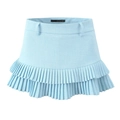 Light blue pleated mini skirt with double layered ruffles and belt loops on white background - S / Light Blue