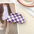Purple and cream checkered claw clip with glossy finish in an elegant lifestyle setting - 8.5cm / Purple & Beige Checkerboard