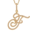 Detailed view of cursive letter F pendant necklace with micro-paved sparkling crystals - F (Gold)