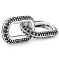 Silberner Armband-Verbinder mit zwei ineinandergreifenden, schwarz besetzten Ringen - LJQ16-Silber Doppelrechteck Schwarzes Zirkonia