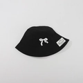 Black bucket hat for kids with white butterfly embroidery and handmade label on white background - CM8006 Embroidery Bow Series / Black