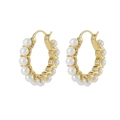 Elegant gold hoop earrings with white round pearls in a minimalist luxury design - 18K Gold