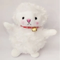 Cute white plush alpaca doll with soft long fur and a red collar with a golden bell - Pendant-Bell Sheep