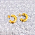 Minimalist 18k gold plated C-shaped hoop earrings with polished finish and butterfly backs - Hollow