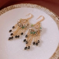 Boucles d'oreilles bohèmes dorées avec perles multicolores et longues pampilles - 28# Crochet Or Noir