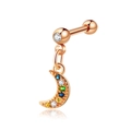 Rose gold moon cartilage stud earring with multi-colored cubic zirconia inlay - Rose Gold Moon