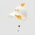 Detail of baby sun hat featuring yellow duck embroidery and 3D decorative sprout on crown - 50cm (1-3 Years) / Off White