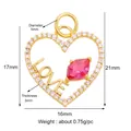 Golden heart charm with inlaid white zircons and LOVE lettering for jewelry making - Gold Heart LOVE (M619641-Gold)