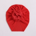 Infant red turban hat with a 3D floral knot design in soft knitted fabric - Red