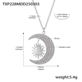 Silver celestial sun and moon pendant necklace in stainless steel with zircon stones - 42+5cm / Steel Color White Zirconia Necklace