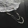 Elegant double-layered silver titanium steel necklace with white pearls and beads - 05-M5 Double Layer Pearl Necklace Silver