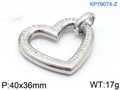 Silver hollow heart pendant with clear rhinestones in 18K plated stainless steel - Steel Color Rhinestone Style (KP79074-Z)