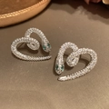 Silberne Schlangen-Herz-Ohrringe mit grünen Zirkonia-Augen in schickem Minimalismus-Stil - Silber