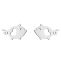 Detailed view of silver pig earrings featuring cute heart-shaped hollow design and metal texture - Pig / Steel Color