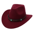 Detail of wine red western cowboy hat with turquoise studs and brown leather band - Wine Red Cowboy (Turquoise)