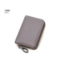 Detail of grey litchi grain leather RFID card wallet with golden metal zipper closure - Gray