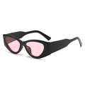 Retro cat-eye sunglasses with thick black frames and light pink lenses in a 45-degree view - Black Frame Pink Lens