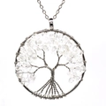Detailed view of Tree of Life pendant with white crystal stones and silver wire weaving - Silver Clear Quartz Spread