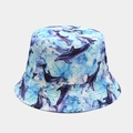 Reversible bucket hat with blue ocean dolphin pattern for outdoor sun protection - Blue Dolphin Pattern
