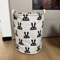 Large beige fabric storage basket with black rabbit pattern and double handles - Black Rabbit