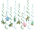 Sea turtle themed birthday party hanging swirls decoration kit in blue and green - Sea Turtle Theme Hanging Swirls