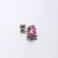 Orecchino a perno artiglio di drago in argento con zircone rosa 5mm e retro piatto - Asta a Filettatura Interna in Acciaio al Titanio (6mm) / Rosa (5mm)