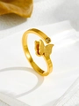 Detailed close-up of a butterfly ring with frosted wings and a sparkling round crystal - D001 Butterfly Ring Gold