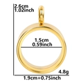 Golden stainless steel round locket pendant with dimensions and weight measurements - Inner Diameter 15mm - Cavity Thickness 3.5mm / Gold