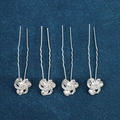Detail of silver U-shaped hair pins with sparkling rhinestone swirls for bridal hair styling - Swirl Flower Style (FZ-001) / 4Pcs Set / Silver