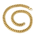 Collar de cadena cubana de acero inoxidable dorado pulido con cierre de mosquetón seguro - Dorado