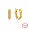 Boucles d'oreilles créoles dorées en argent sterling 925 avec texture à pois pour femme - Argent 925 / Doré