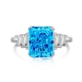 Elegant S925 silver ring featuring a large blue rectangular zircon and clear side stones - DY120543-Emerald Cut Halo Ice Cut-Blue
