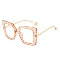 Oversized square glasses in transparent orange frame with gold metal pearl legs - Brown Frame