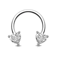 Silver horseshoe septum ring featuring two heart-shaped clear cubic zirconia stones - Silver Heart Zirconia
