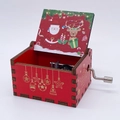 Hand-cranked wooden music box in red with festive Christmas Santa Claus carvings - Christmas 7/Red/Santa Reindeer Illustration 2