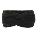 Detailed close-up of a black cable knit winter headband with a stylish twist knot design - Black